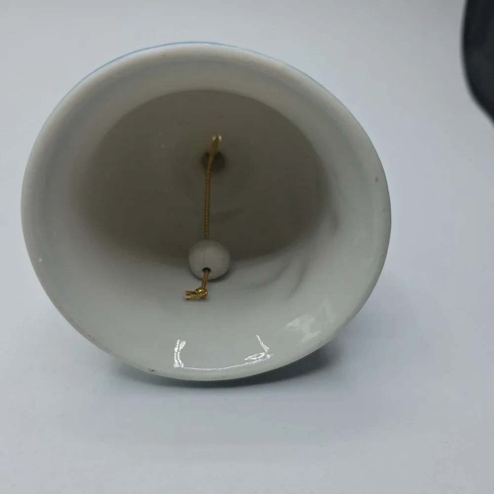 Vtg White Porcelain Bell With Raised Colorful Flowers Enesco 5.5